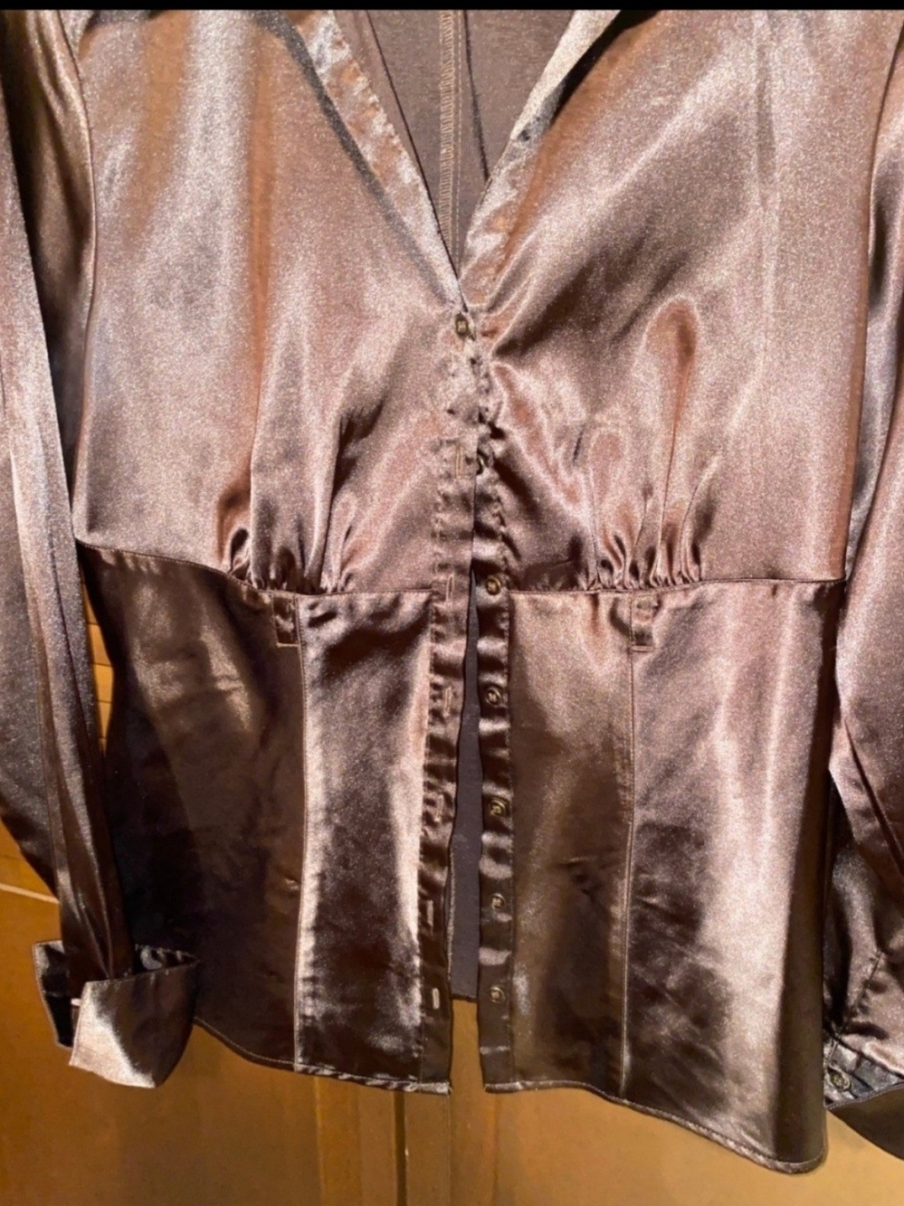 Cato Button-Front Women's Top in Brown Satin SZL